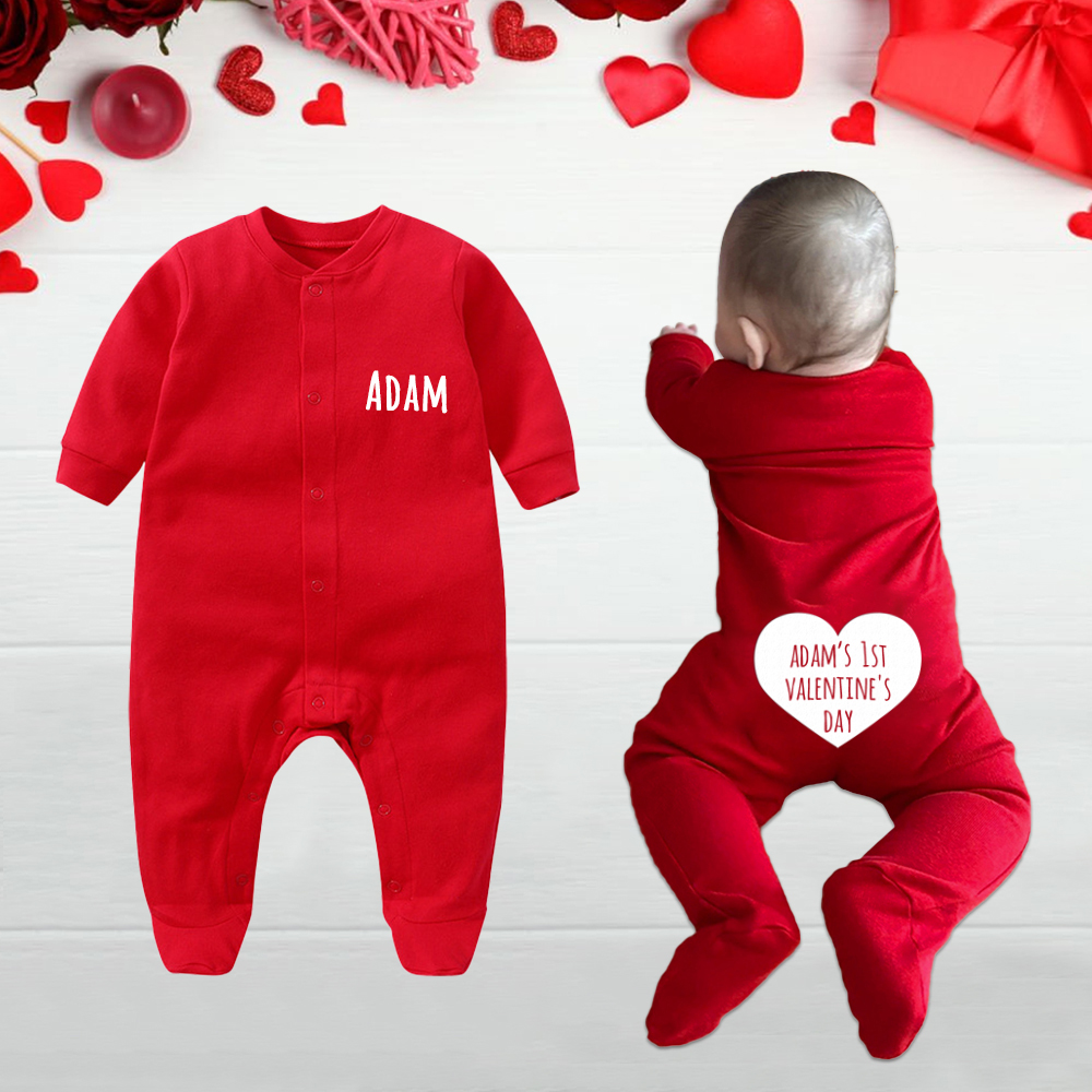 Personalized Baby First Valentine Cozy Soft Long Sleeve Romper | MCGift9001
