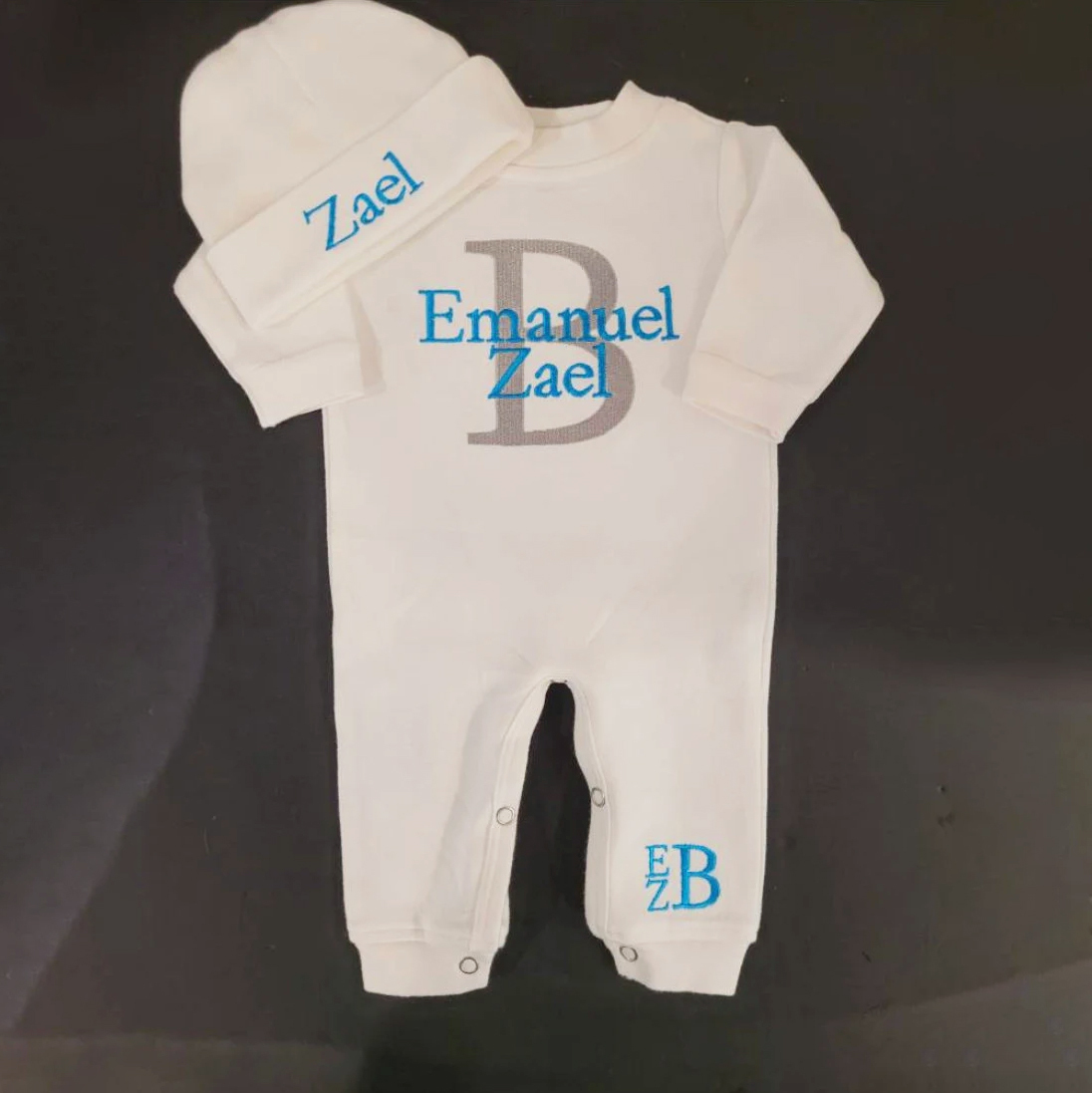 Personalized Embroidery Monograms Baby Coming Home Ropmer and Hat Set | CWBaby160