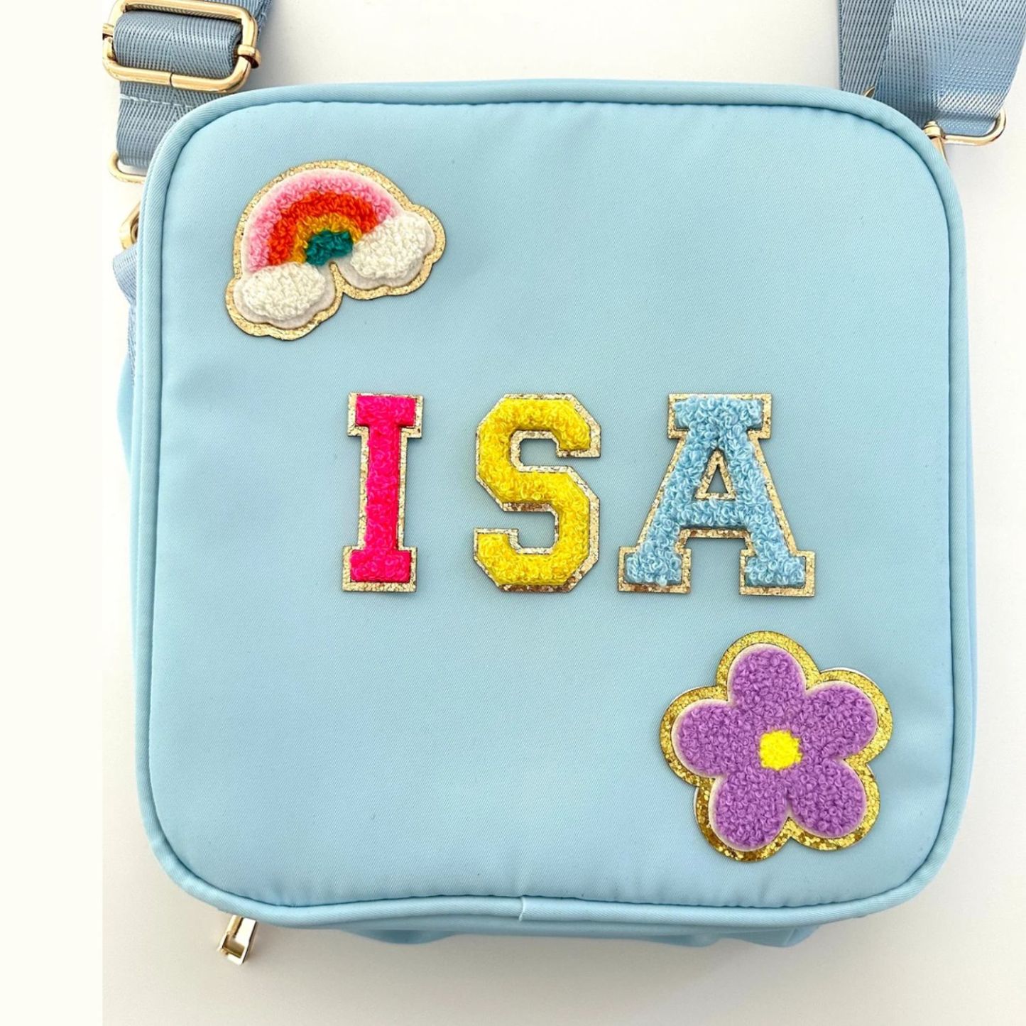 Personalized Chenille Letter Lunch Bag With Strap