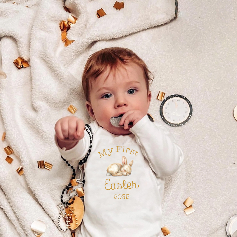 Personalized Baby First Easter Bunny Ropmer and Hat Set | CWBaby183