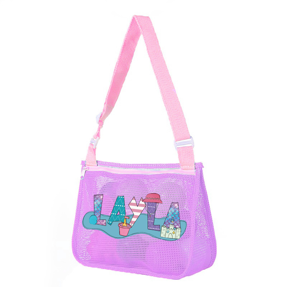 Personalized Seashell Zipper Mesh Beach Bag | CWBeach189