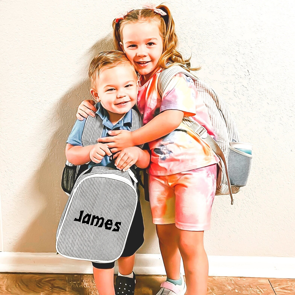 Personalized Chenille Patch Kids Seersucker School Backpack Set