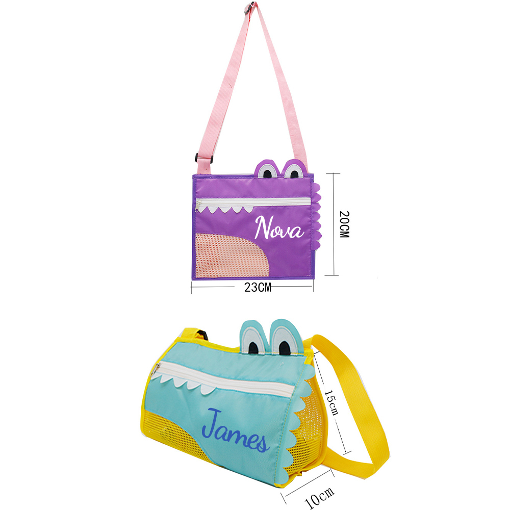 Personalized Kids Crocodile Seashell Zipper Mesh Beach Bag | CWBeach93