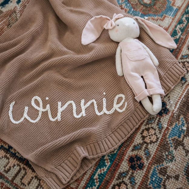 Personalized Hand Embroidered Knit Baby Blanket for Unique Gift | CWBaby52