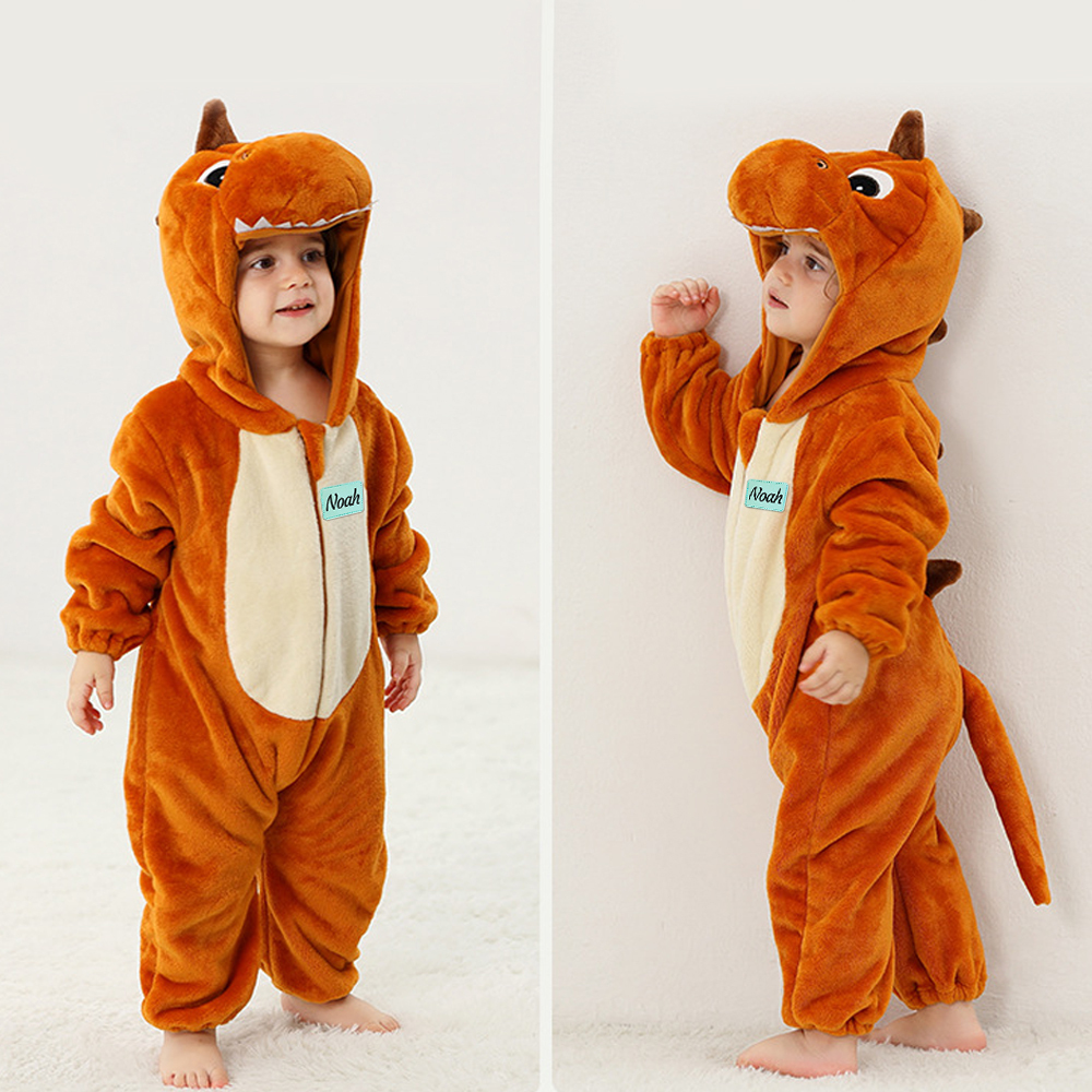 Personalized Leather Patch Baby Animal Warm Onesie  | CWBaby284
