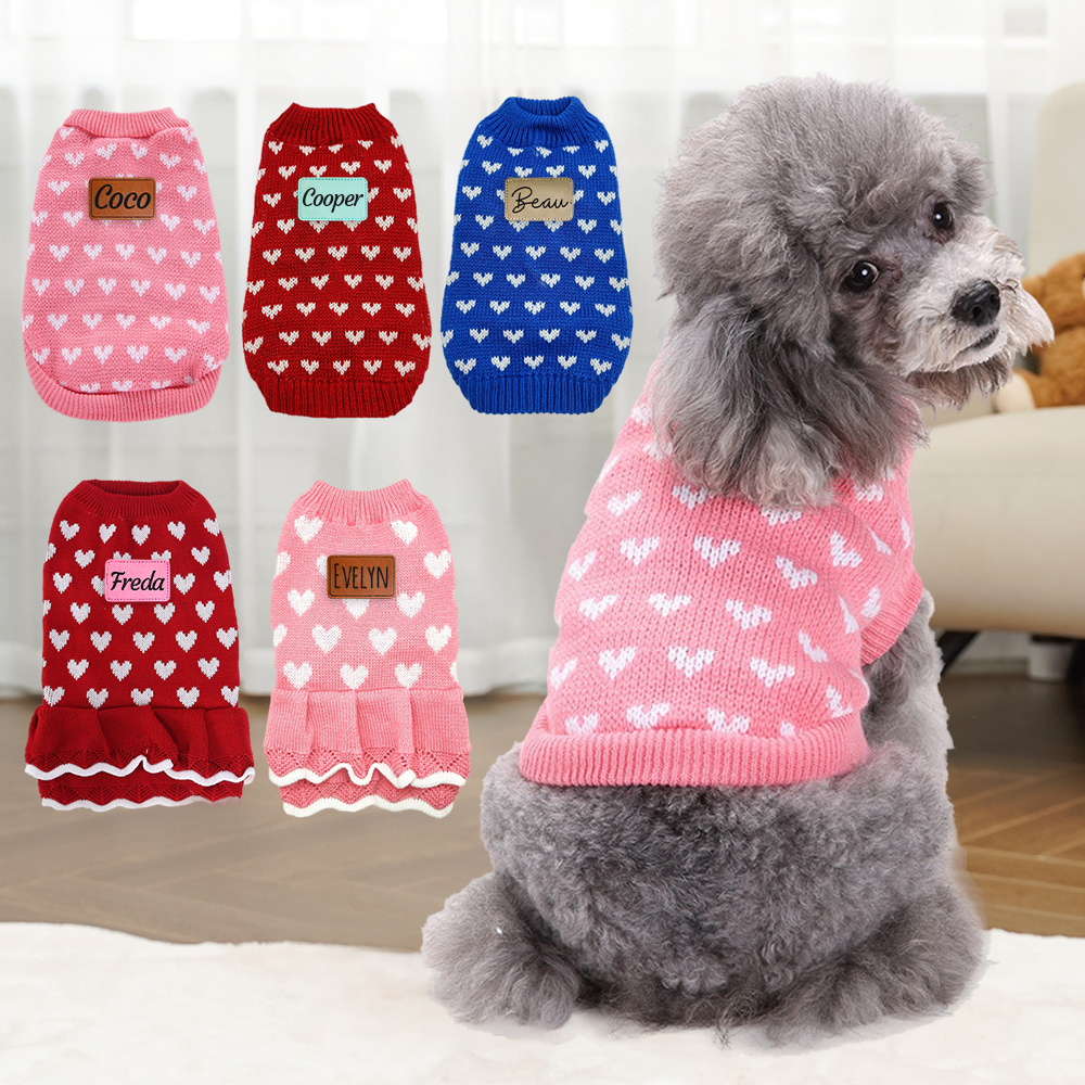 Personalized Leather Patch Pets Love Heart Sweater | BKPet201