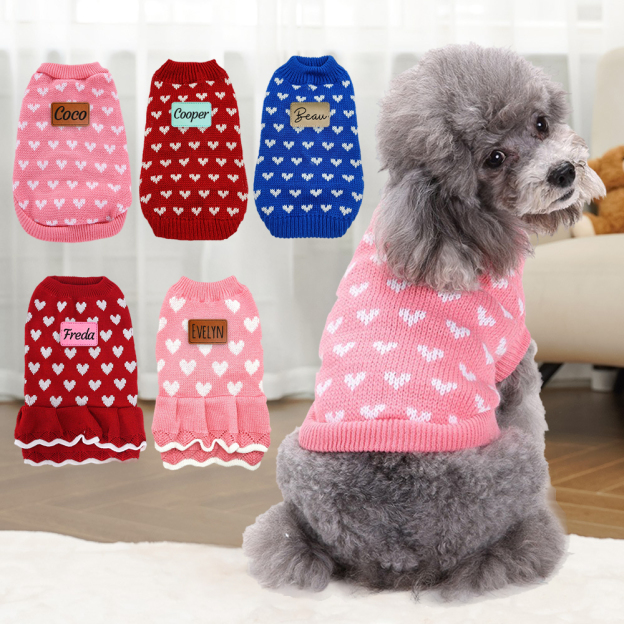Personalized Leather Patch Pets Love Heart Sweater | BKPet201