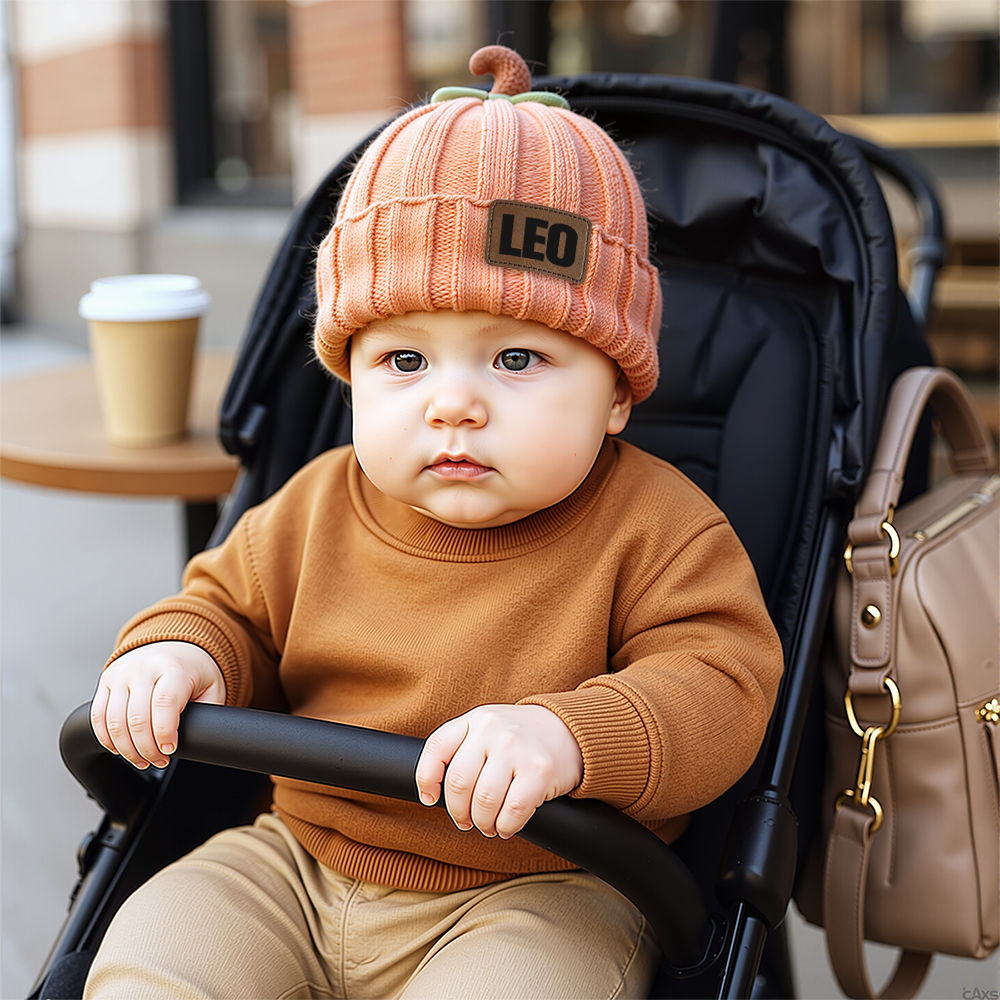 Personalized Leather Patch Pumpkin Wool Beanie | CWHalloween46