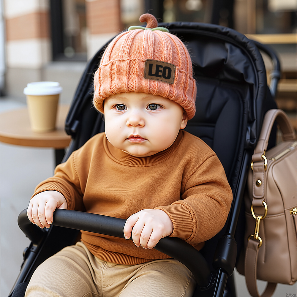 Personalized Leather Patch Pom Pom Beanie for Comfort & Unique | HSKid