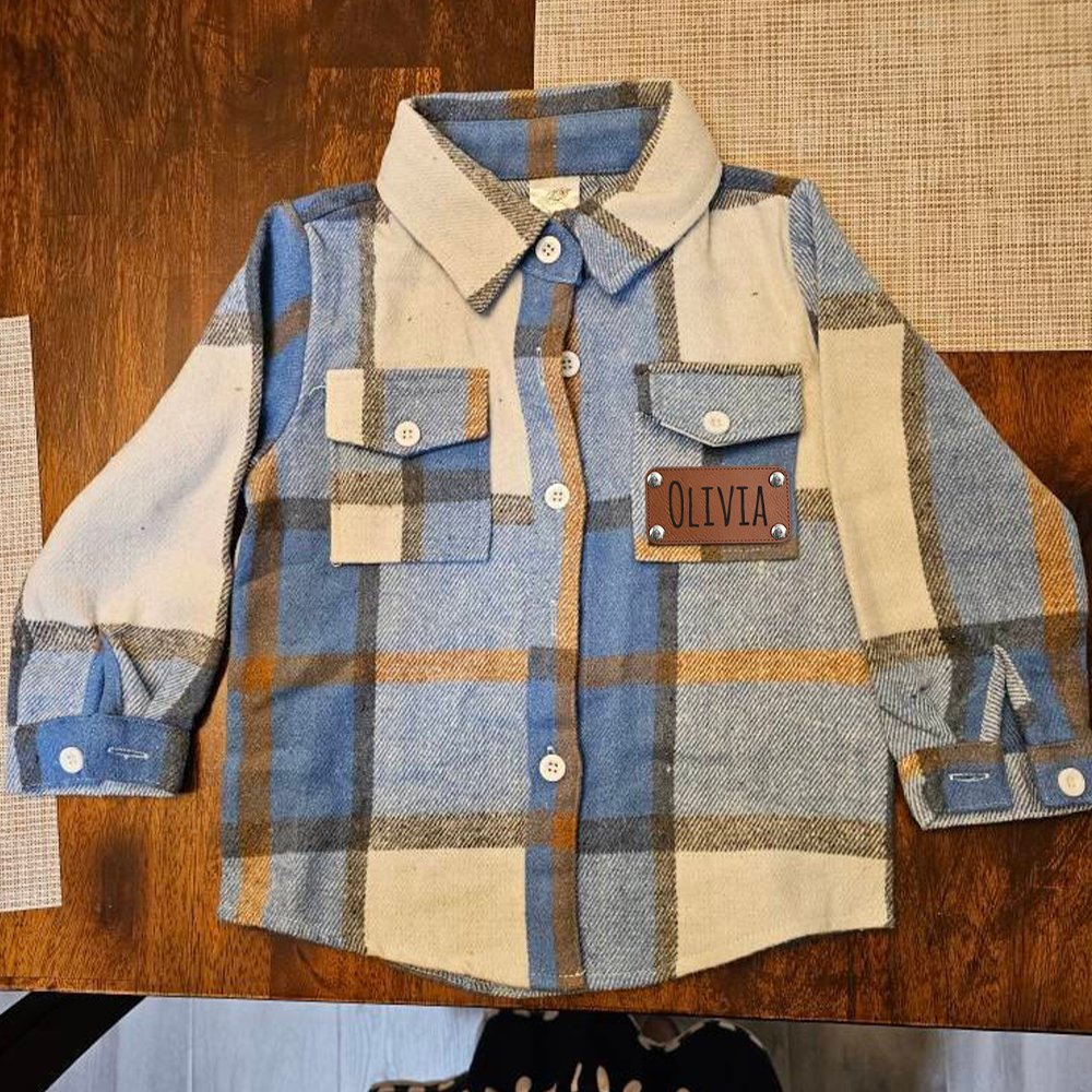 Personalized Leather Patch Kids Flannel Jacket | inJacket15