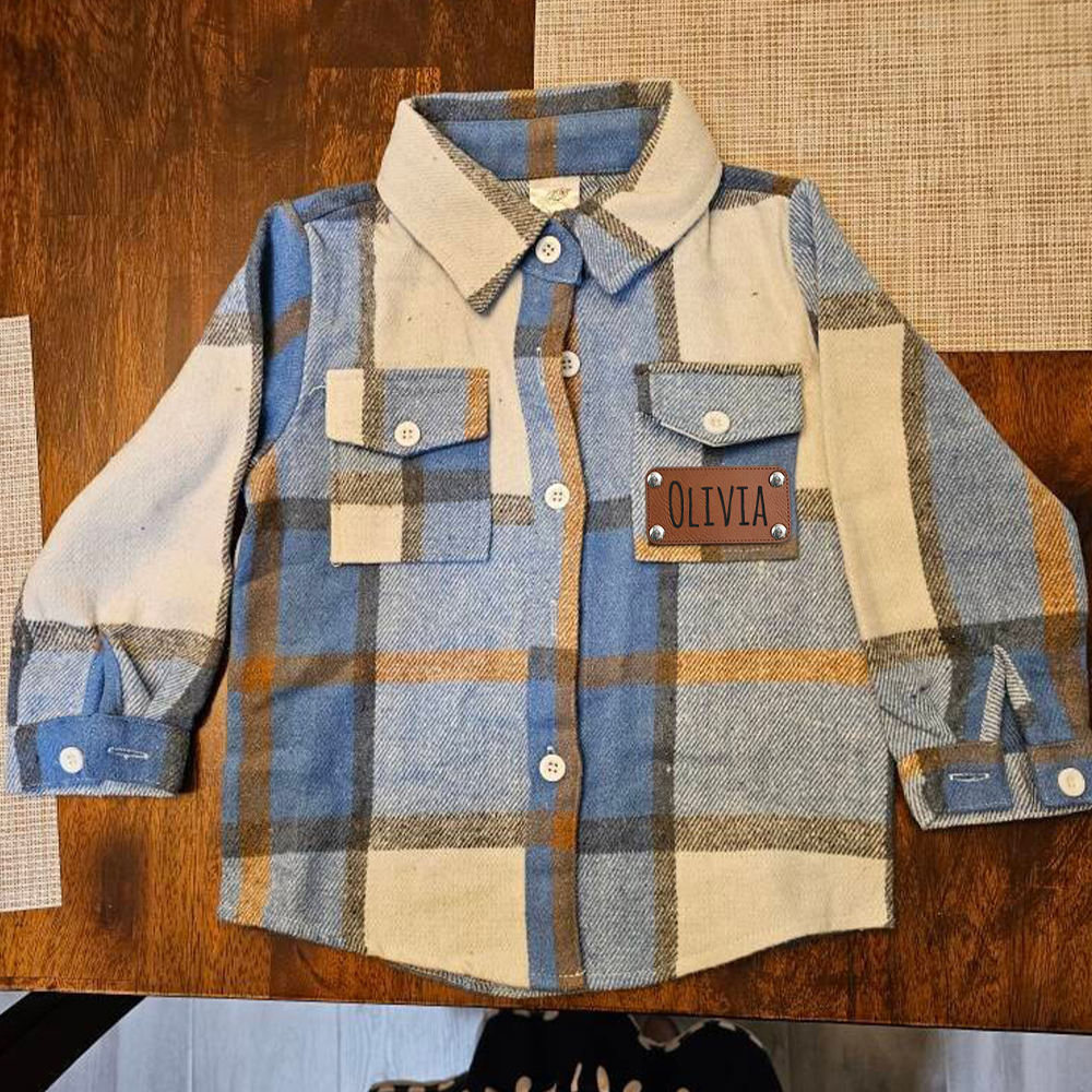 Personalized Leather Patch Kids Flannel Jacket | inJacket15