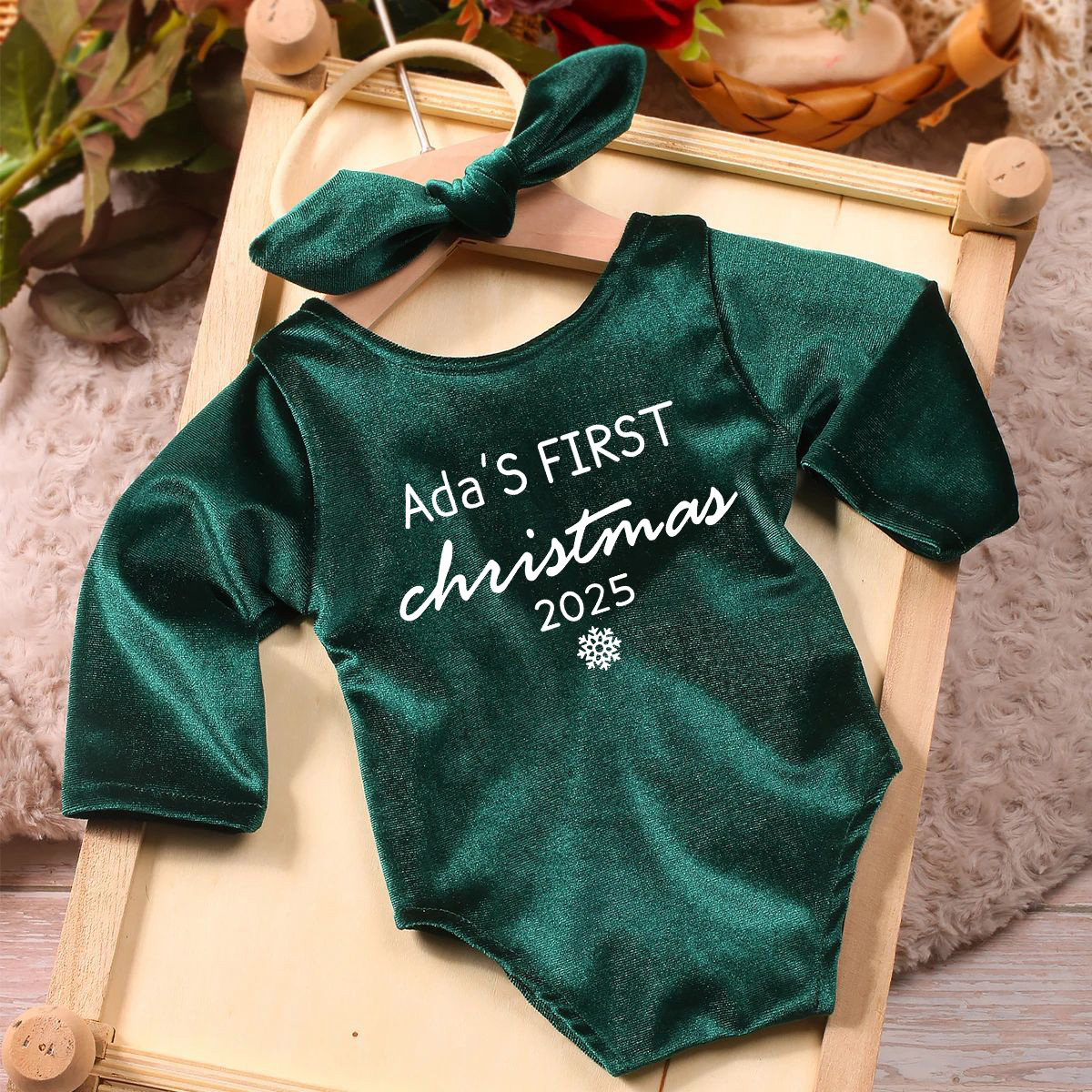 Personalized Newborn Girl Christmas Red Velvet Photo Outfit | MCGift151