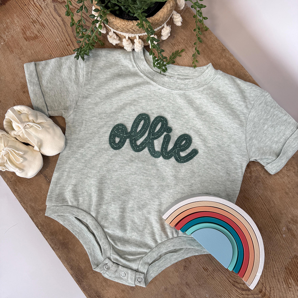 Personalized Baby Hand Embroidered Felt Romper | CWBaby301
