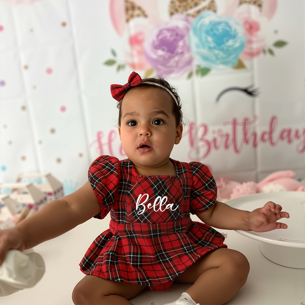 Personalized Christmas Baby Girl Plaid Dress Set | MCGift167