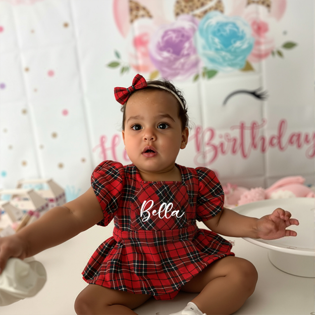 Personalized Christmas Baby Girl Plaid Dress Set | MCGift167
