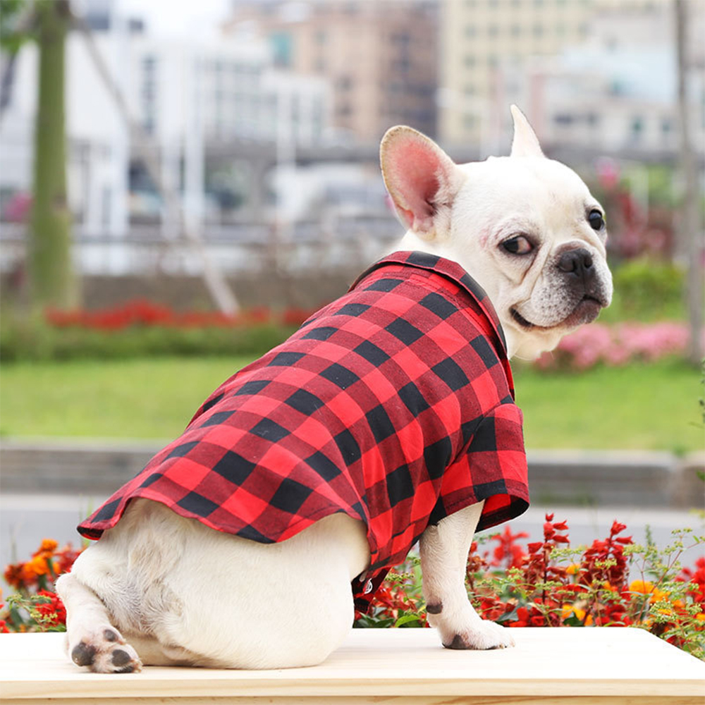 Personalized Pet Leather Patch Grid Patterned Necktie Shirt | BKPet224