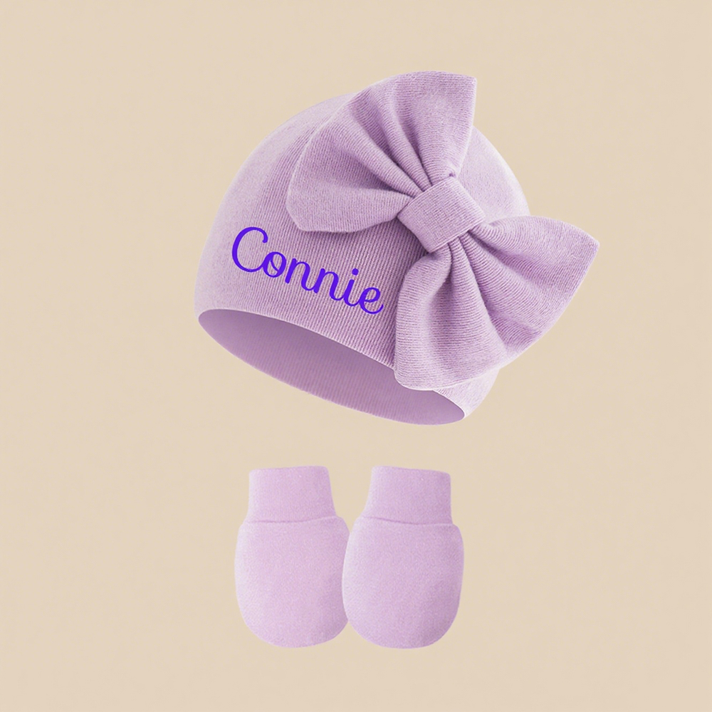 Personalized Newborn Coming Home Bow Beanie And Gloves Set | HSKid62