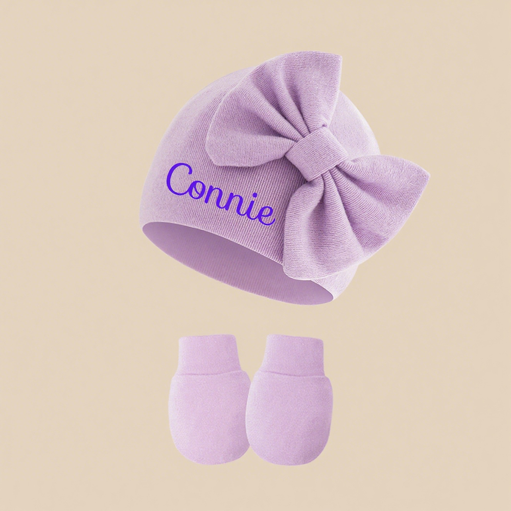 Personalized Newborn Coming Home Bow Beanie And Gloves Set | HSKid62