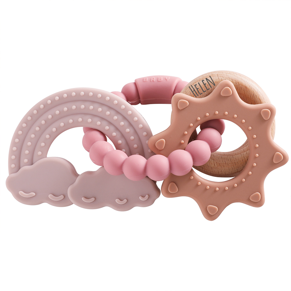 Personalised Baby Food Silicone & Wooden Sensory Teething Ring | CWToy162