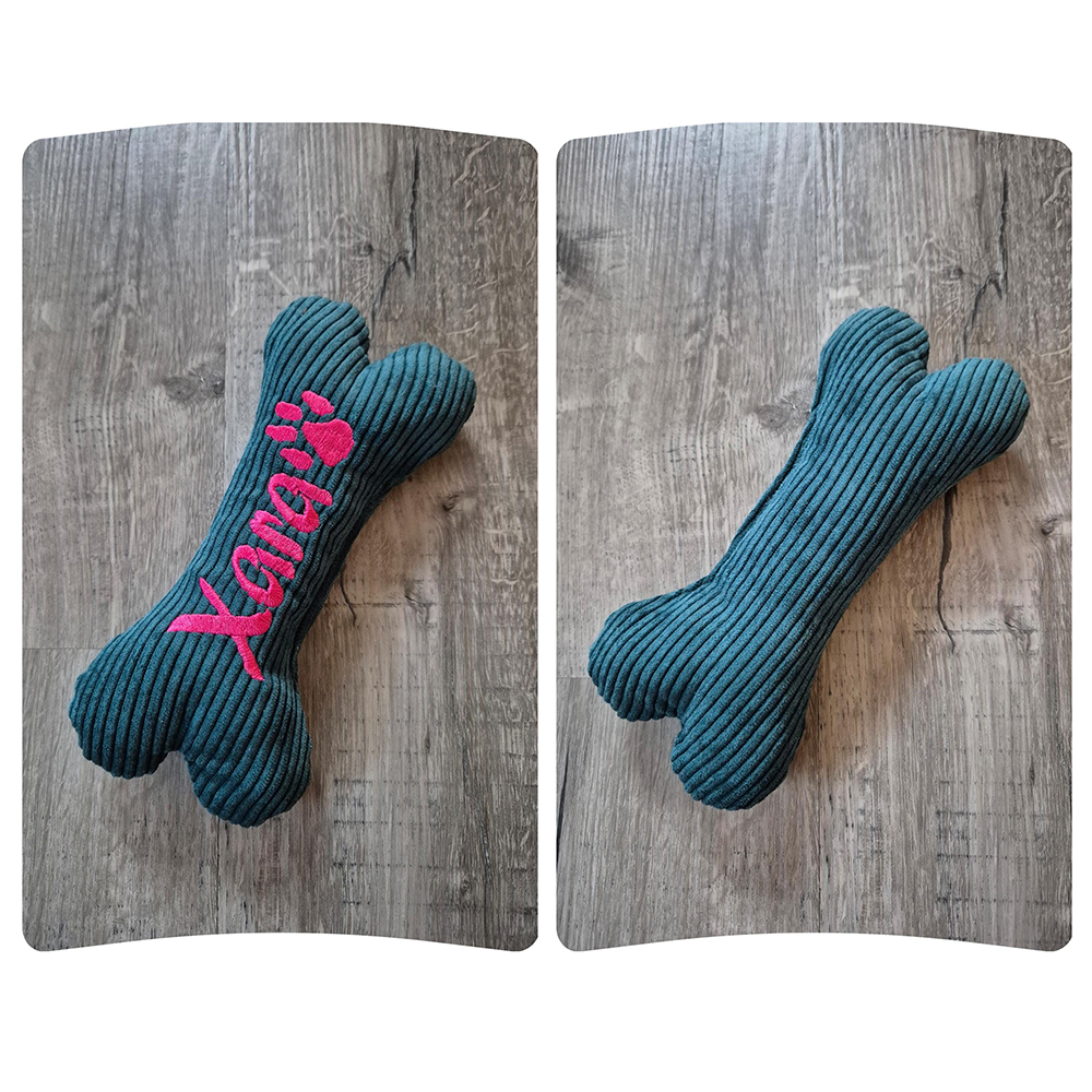Personalized Embroidered Corduroy Puppy Bone Squeaker Toy | BKPet257
