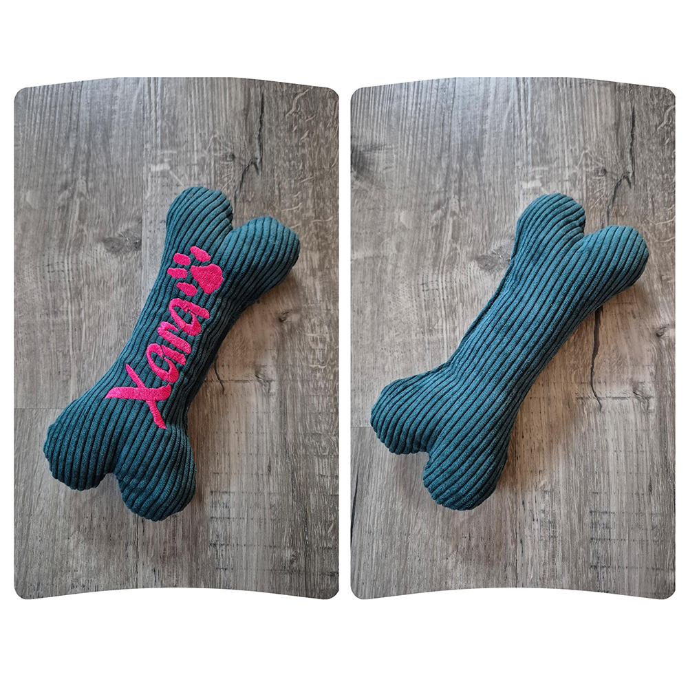 Personalized Embroidered Corduroy Puppy Bone Squeaker Toy | BKPet257