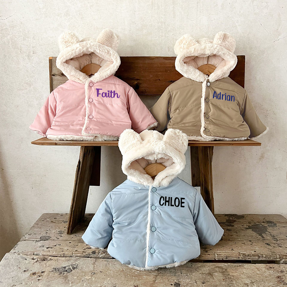 Personalized Toddler Lovely Bear Winter Warm Plush Hooded Jacket | CWBaby360
