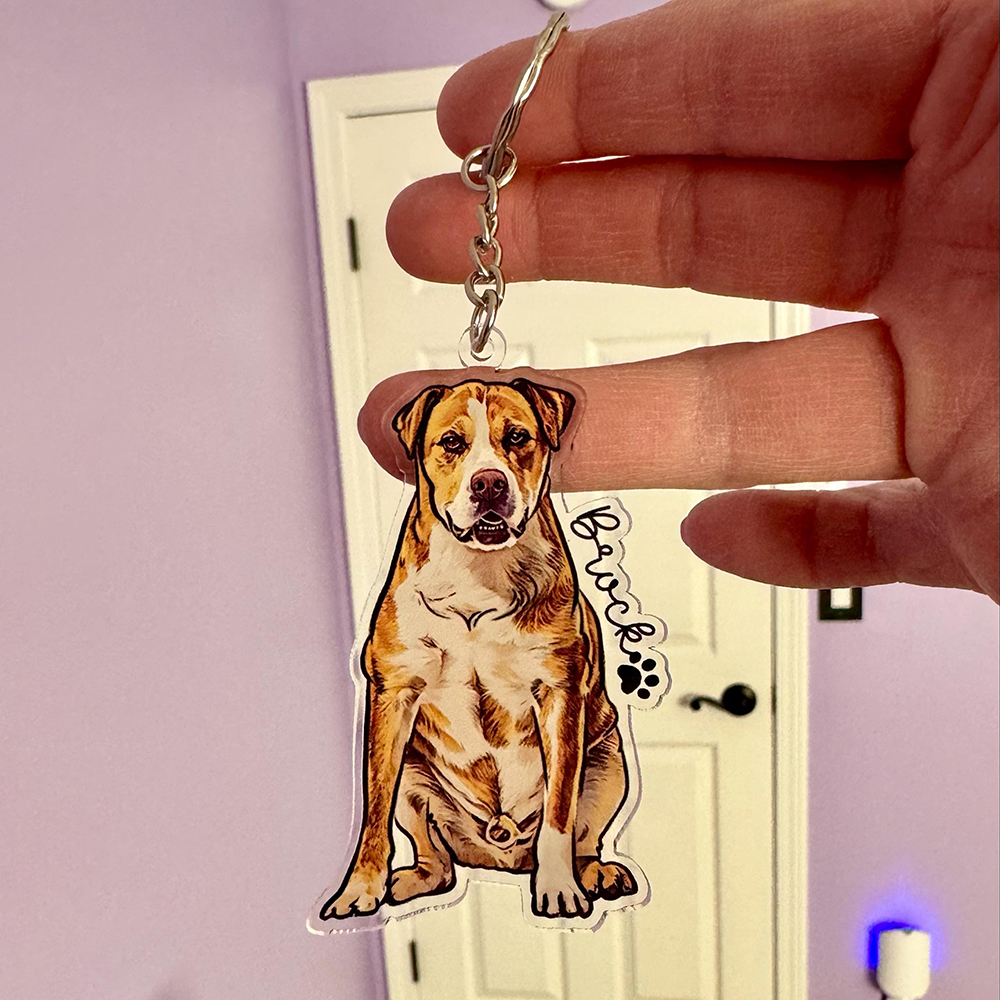 Personalized Illustrated Pet Portrait Memorial Photo Keychain | CWGift24