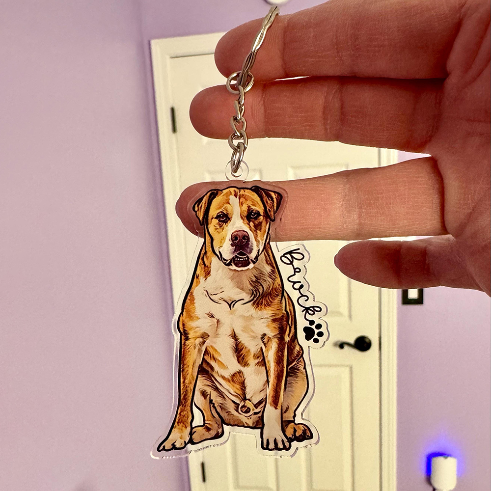 Personalized Illustrated Pet Portrait Memorial Photo Keychain | CWGift24
