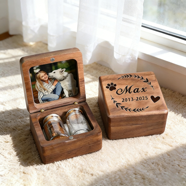 Personalized Wooden Pet Memorial Fur Keepsake Box | BKPet421