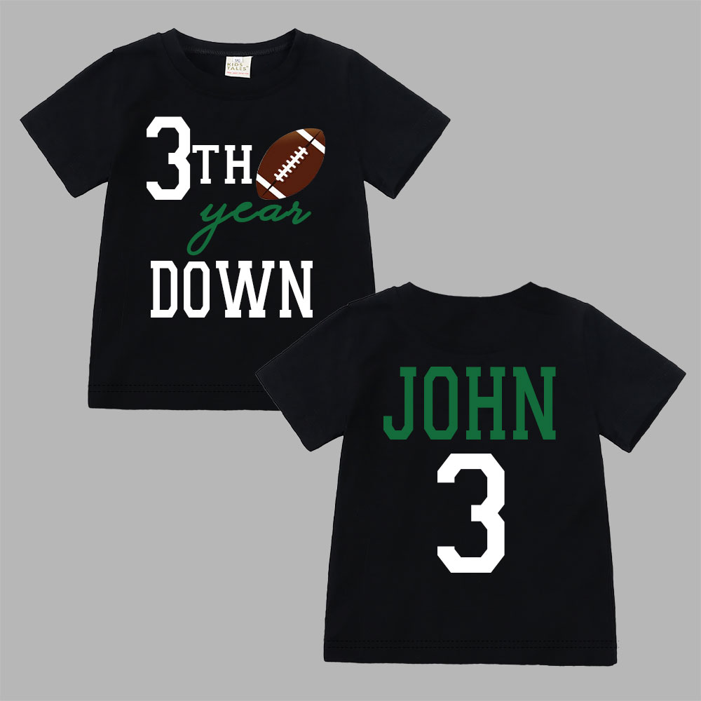 Personalized Three Year Down Football Birthday T-Shirt | inBirth21