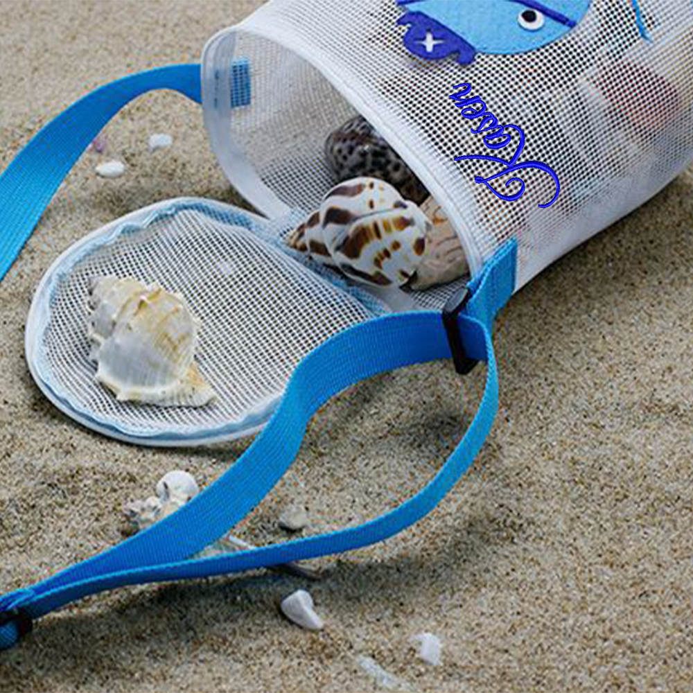 Personalized Embroidery Ocean Seashell Zipper Mesh Beach Bucket | CWBeach115