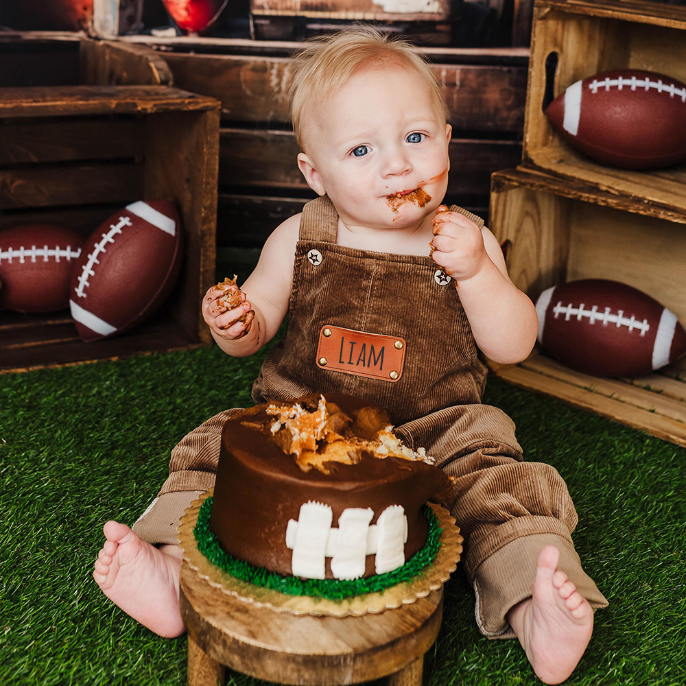 Personalized Leather Patch Corduroy Baby Suspenders Overalls | CWBaby468