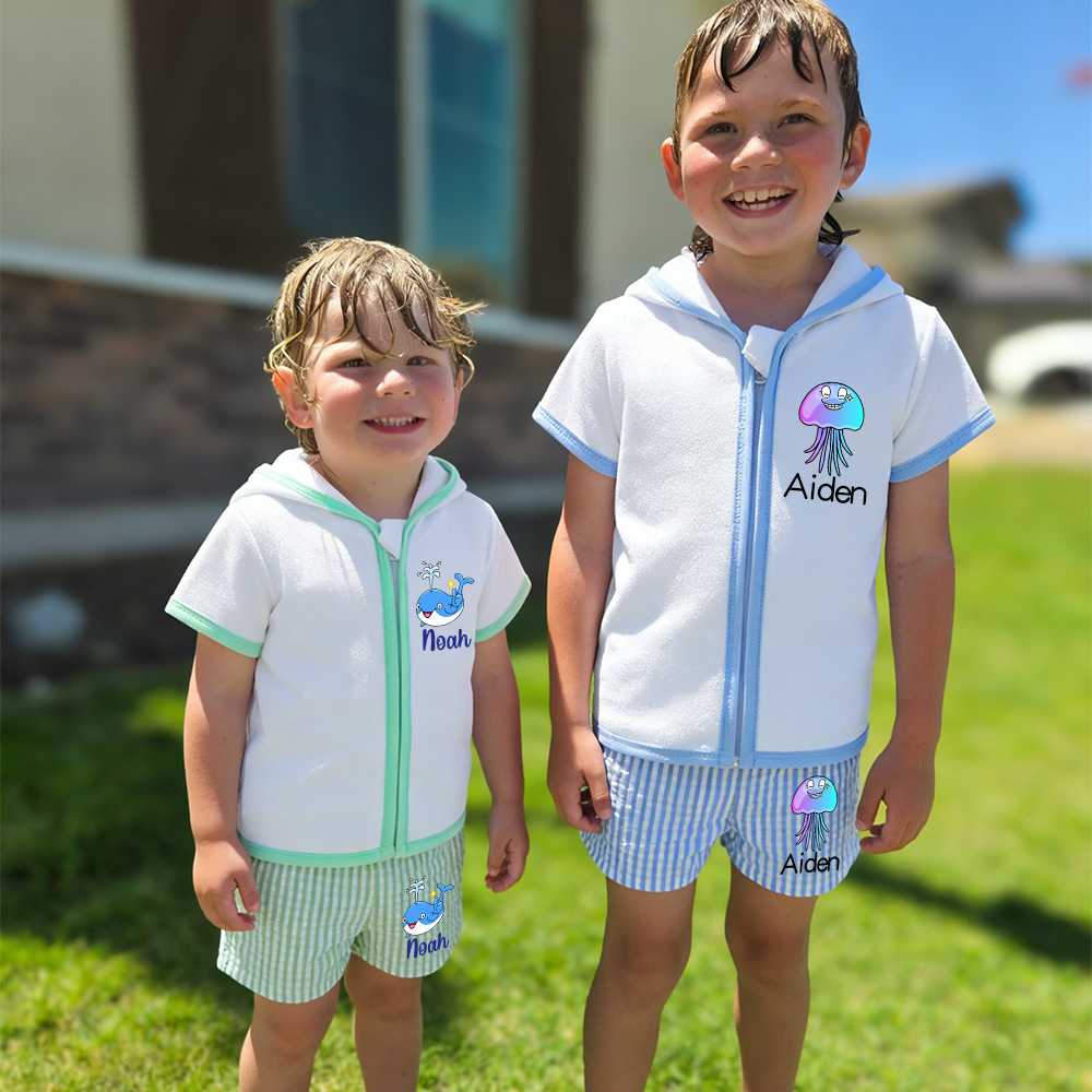 Personalized Kid Swim Cover up Hooded Robe Zippered Outfit | CWBaby45901
