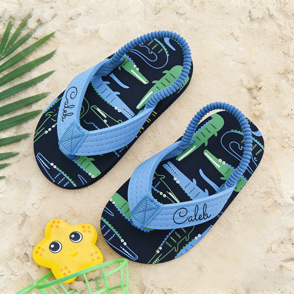Personalized Kid summer Beach Flip Flops with Elastic Heel Strap | CWBaby474