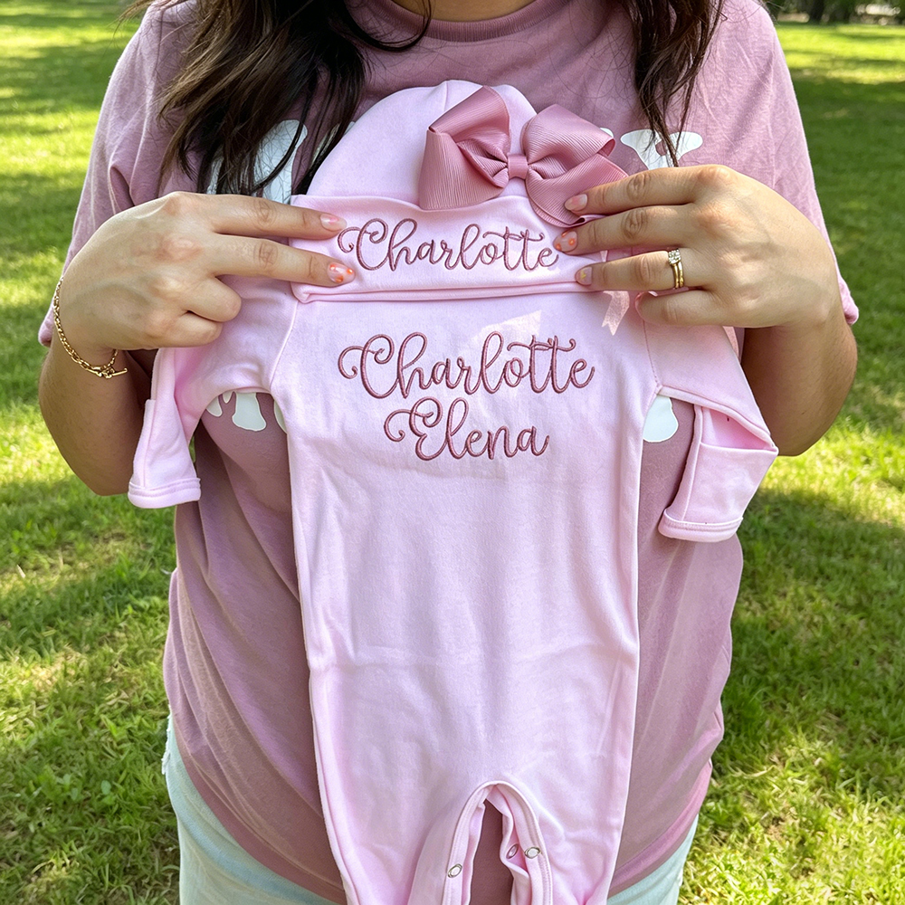 Personalized Embroidery Baby Girl Coming Home Romper and Hat Set | CWBaby488
