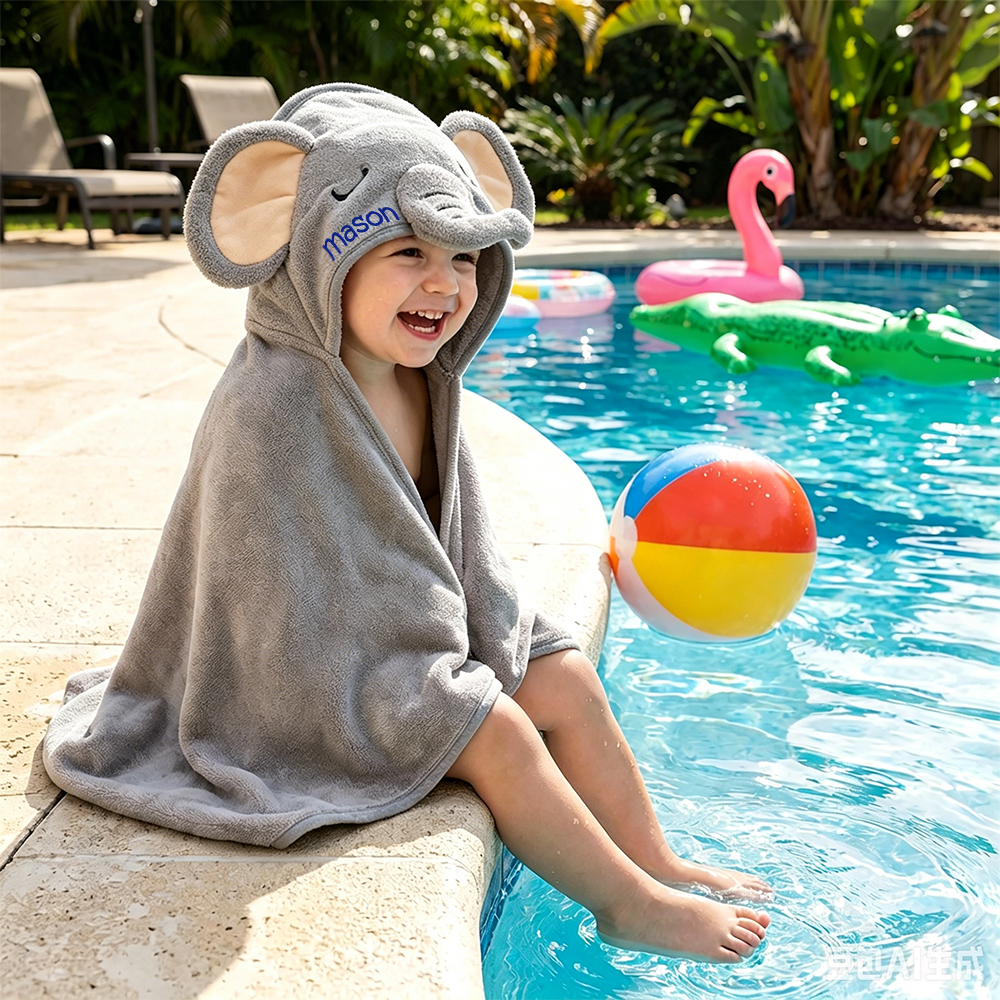 Personalized Embroidered Baby Animal Hooded Towel  | CWBaby502