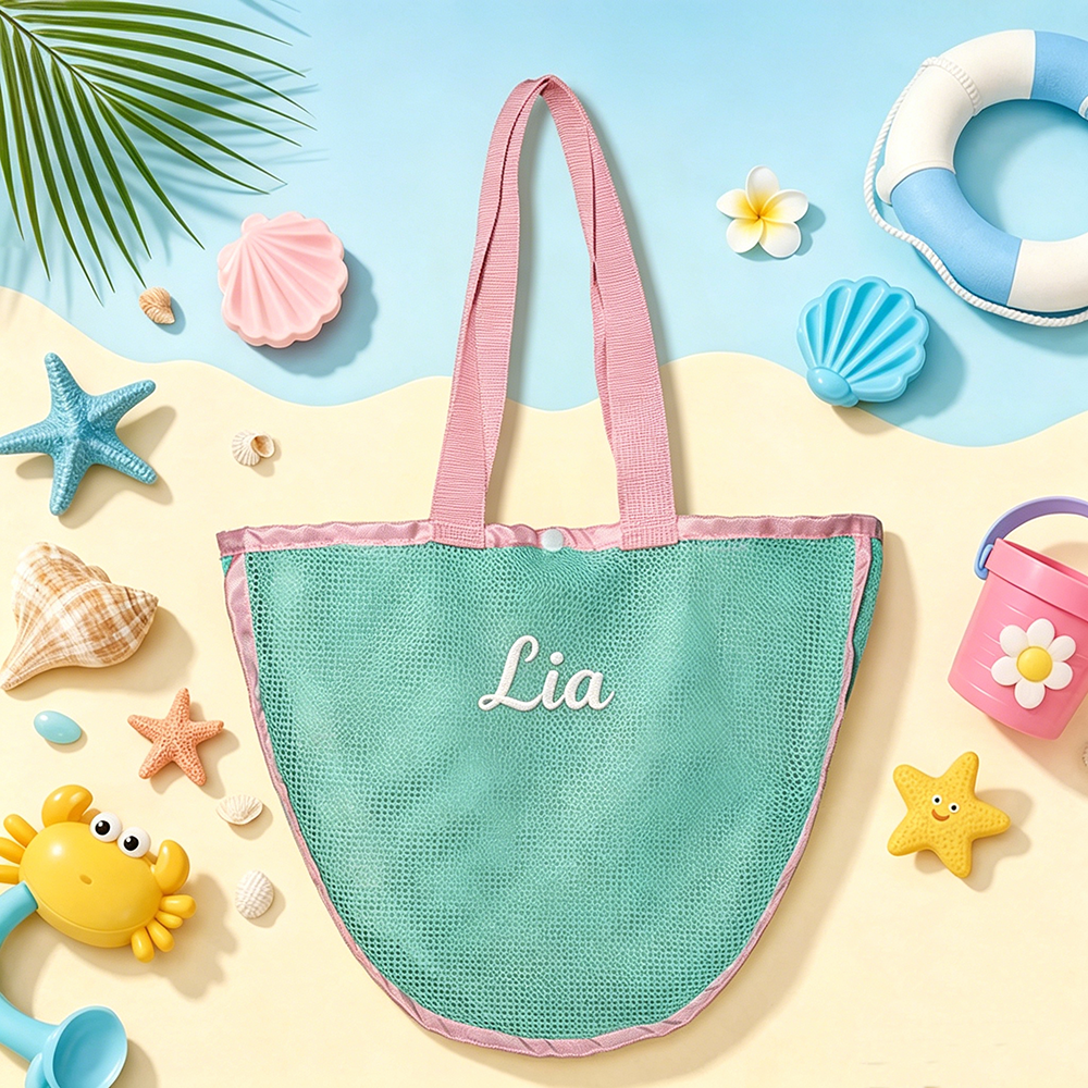 Personalized Embroidered Seashell Zipper Mesh Beach Bag | CWBeach249