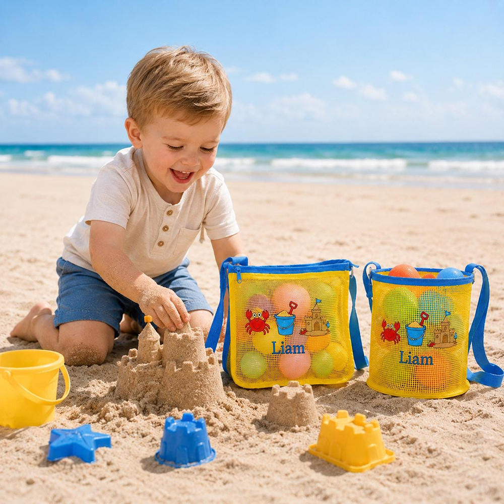 Personalized Embroidered Kids Mesh Beach Bag Set | CWBeach251
