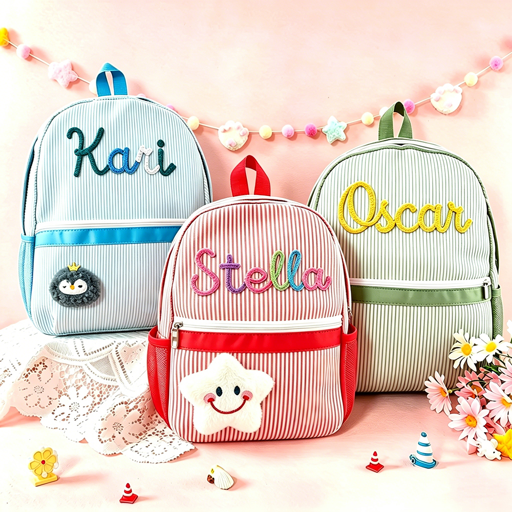 Personalized Kids Stripe Seersucker School Backpack | CWPack369