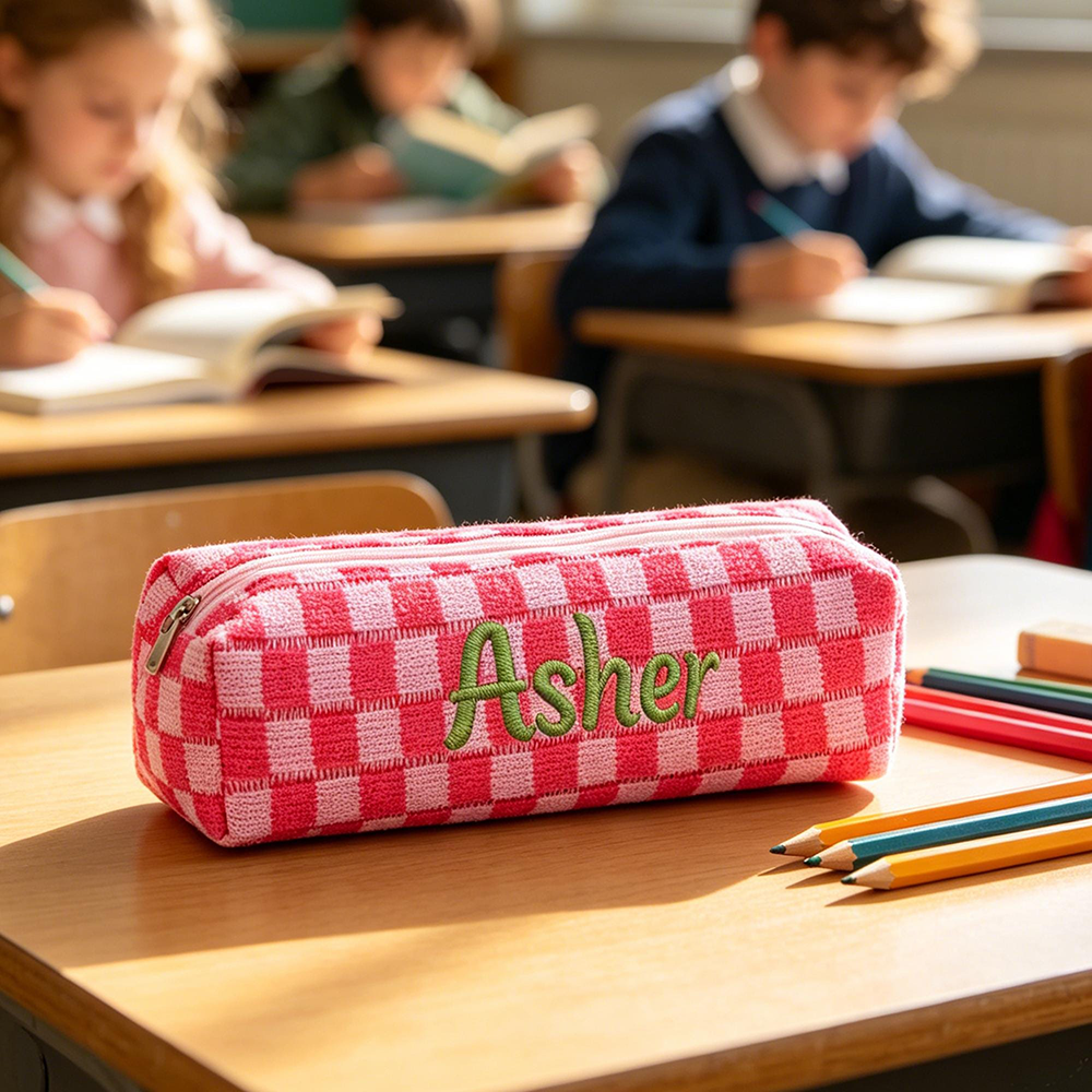 Personalized Embroidered Kids Colorful Gingham Pencil Case | CWPack372