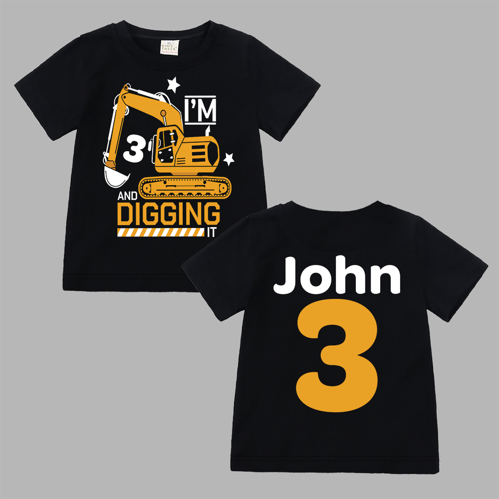 Personalized Construction Digging It Truck Birthday T-Shirt | inBirth26