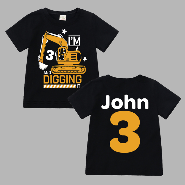 Personalized Construction Digging It Truck Birthday T-Shirt | inBirth26