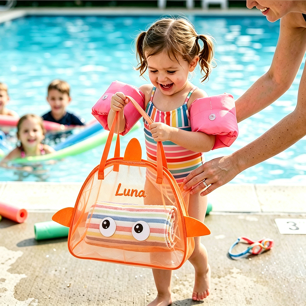 Personalized Embroidered Seashell Zipper Mesh Beach Bag | CWBeach256