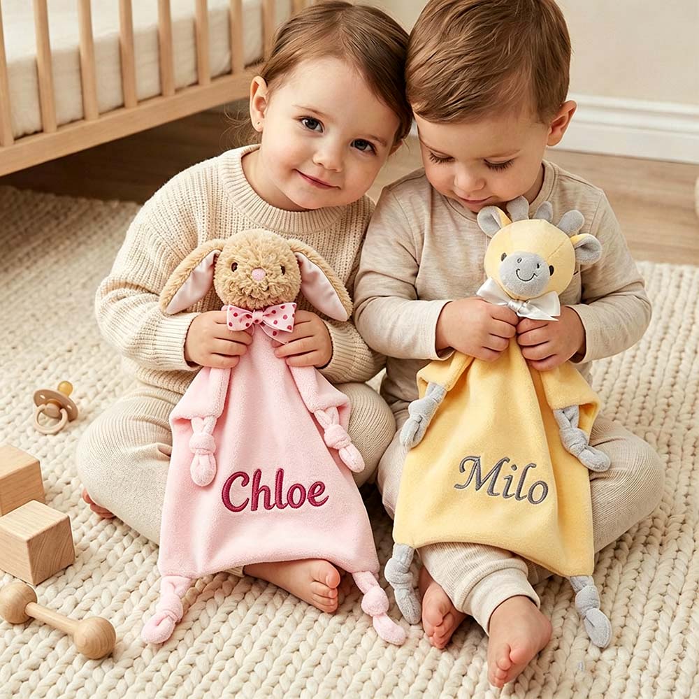 Personalized Embroidered Cute Animal Baby Security Blanket | CWToy199