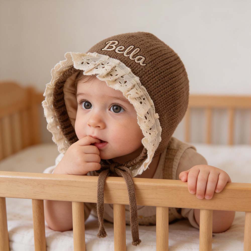 Personalized Embroidery Winter Hat Lace Bonnet | HSKid61