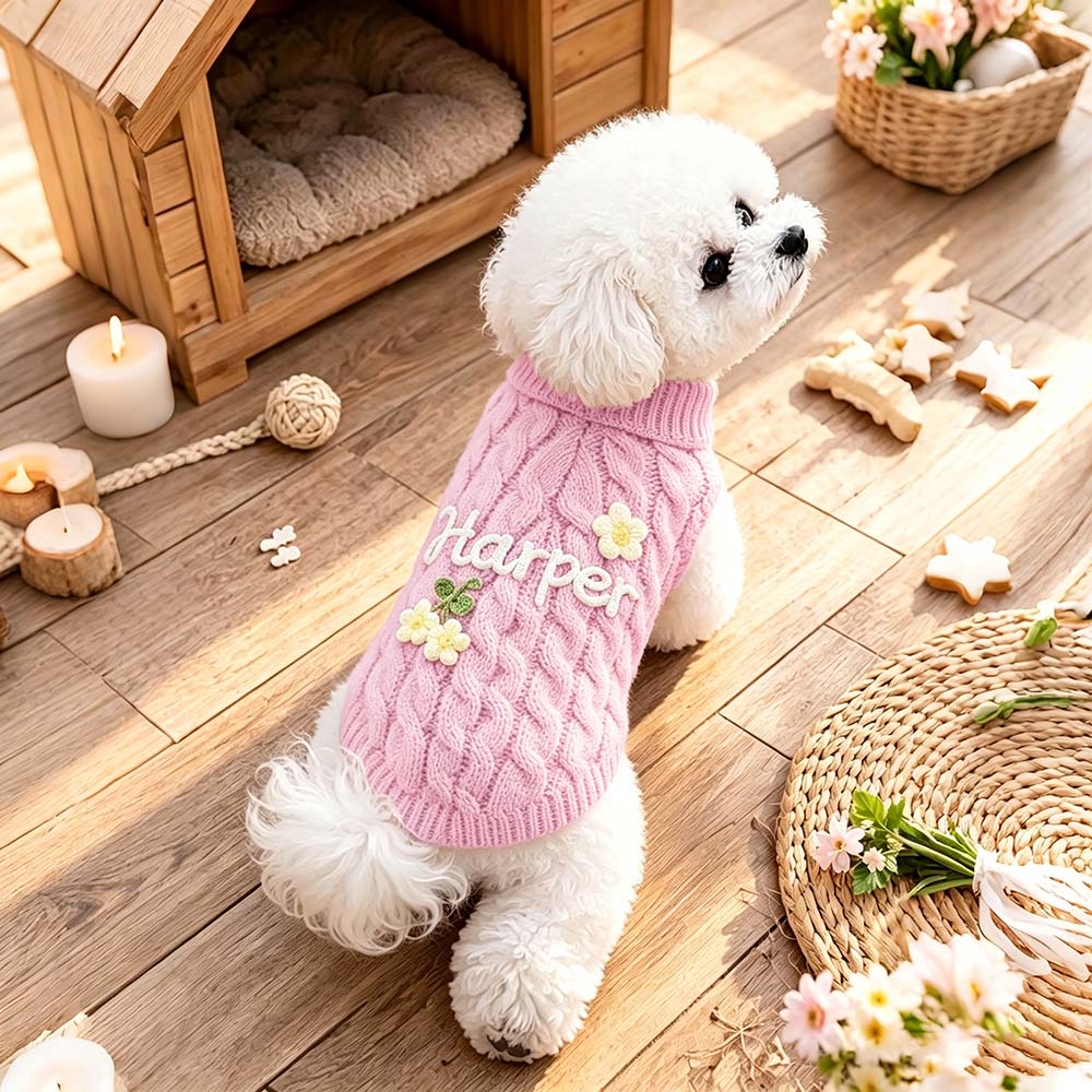 Personalized Hand Embroidered Pets Knit Turtleneck | BKPet580