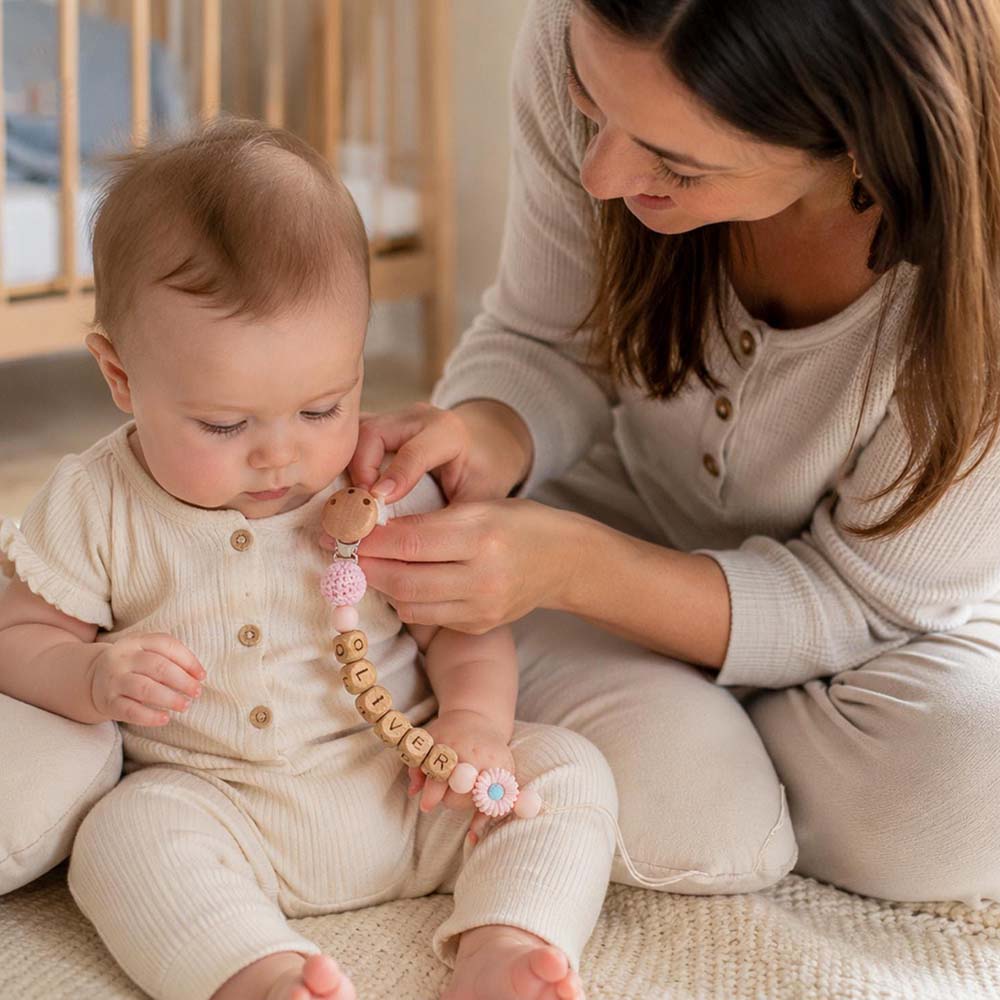 Personalized Baby Wooden Letter Bead Pacifier Clip | CWToy205