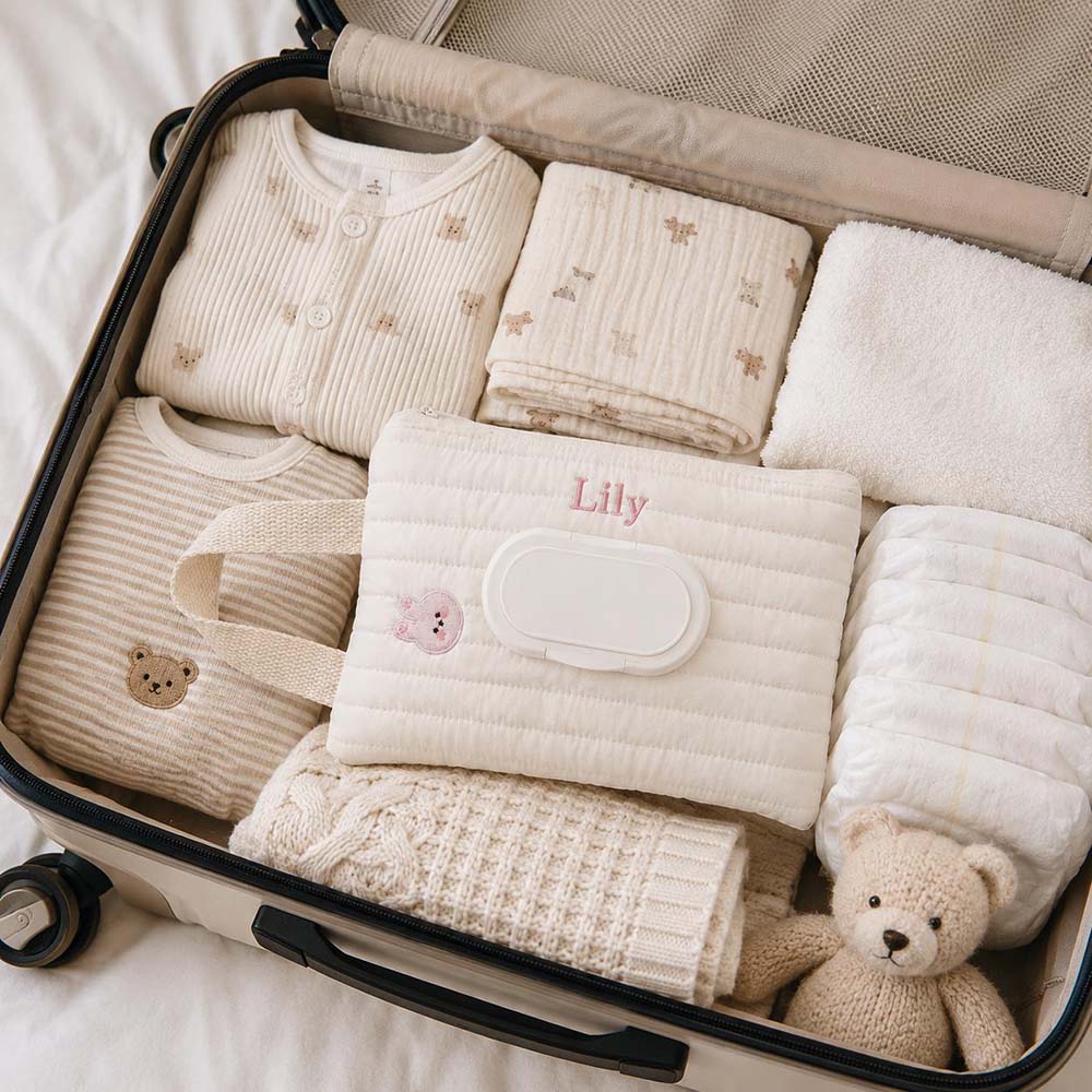 Personalized Embroidered Quilted Baby Wipe Pouch | CWBaby530