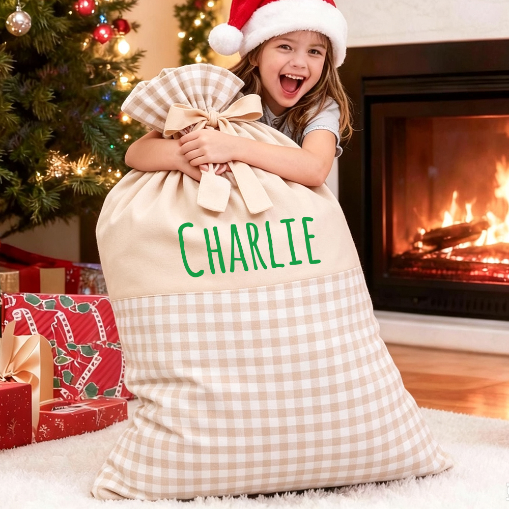 Personalized Christmas Gingham Name Santa Sack | MCGift392