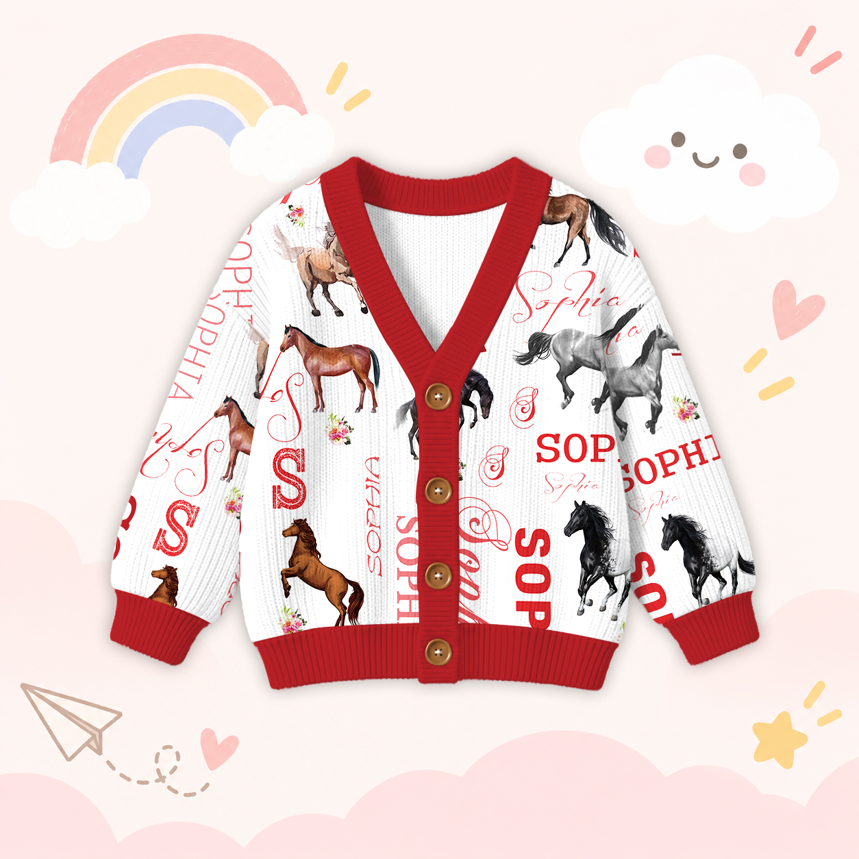 Personalized Lovely Kids Horse Knit Sweater | CWSweater08